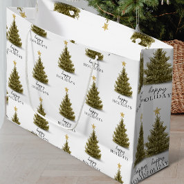 Bolsa De Regalo Grande Navidades Pine Tree Happy Holidays Typograpy