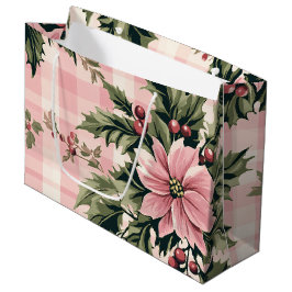 Bolsa De Regalo Grande Navidades Pink Plaid Poinsettia