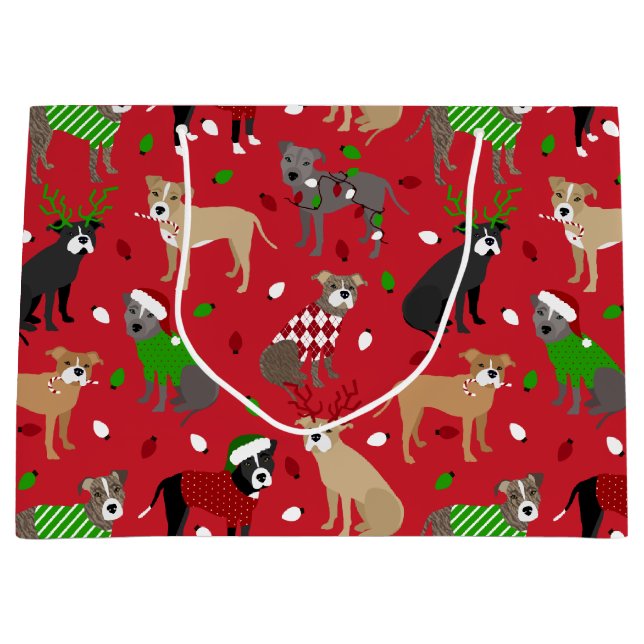 Bolsa De Regalo Grande Navidades Pitbull Dogs (Anverso)