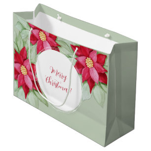 Bolsa De Regalo Grande Navidades Poinsettia Watercolor pintado a mano