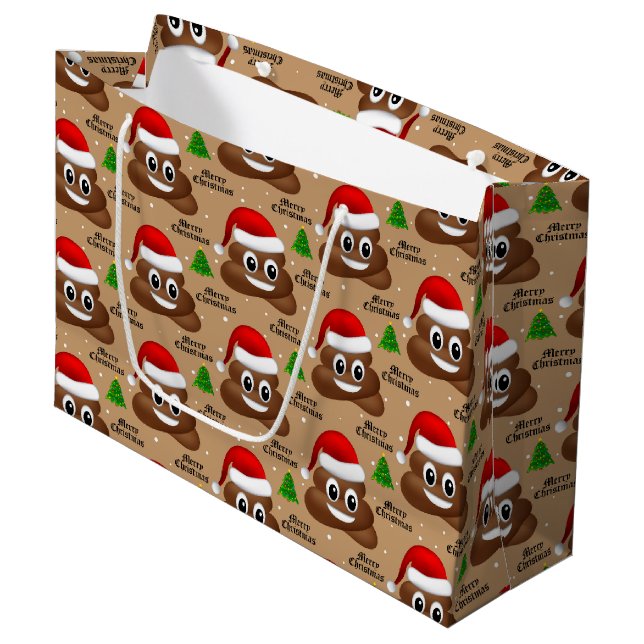 Bolsa De Regalo Grande navidades poo emoji con saco de regalo de sombrero (Angulo Anverso)