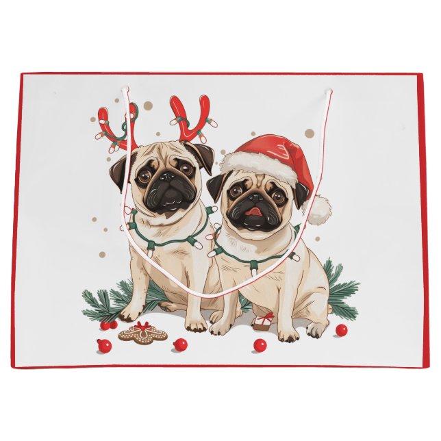 Bolsa De Regalo Grande Navidades Pug Dogs (Anverso)