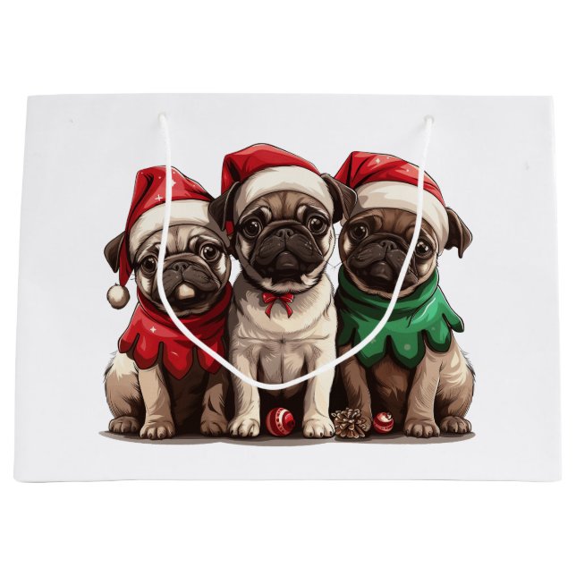 Bolsa De Regalo Grande Navidades Pug Dogs (Anverso)