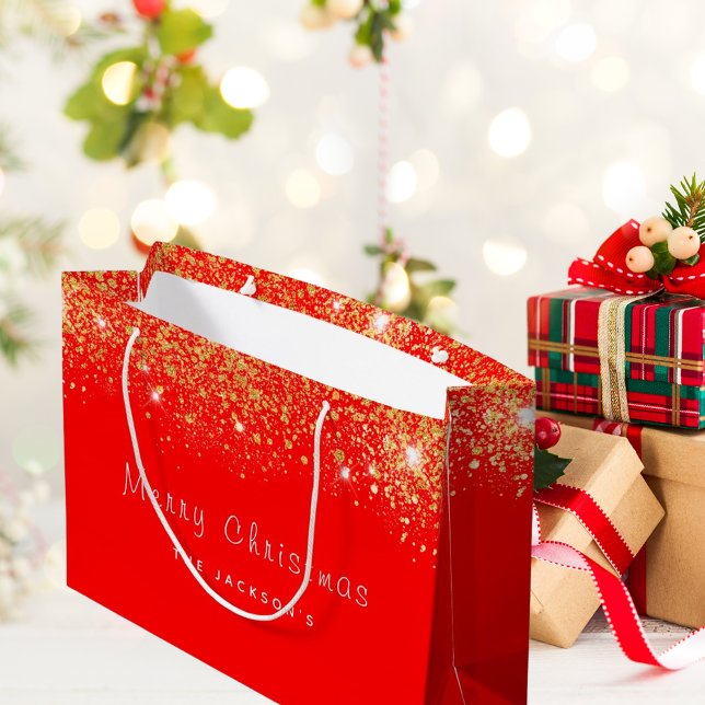 Bolsa De Regalo Grande Navidades purpurina de oro rojo apellido (Subido por el creador)