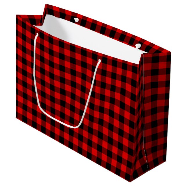 Bolsa De Regalo Grande Navidades Red Black Buffalo Lumberjack Check (Angulo Anverso)