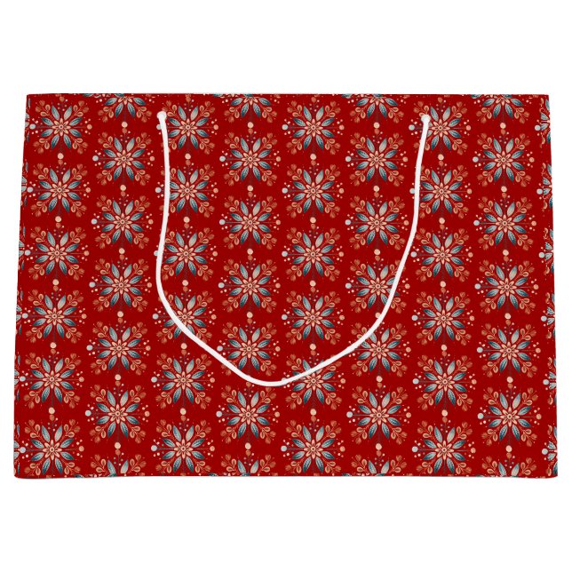 Bolsa De Regalo Grande Navidades Red Nórdica Folk Snowflake (Anverso)