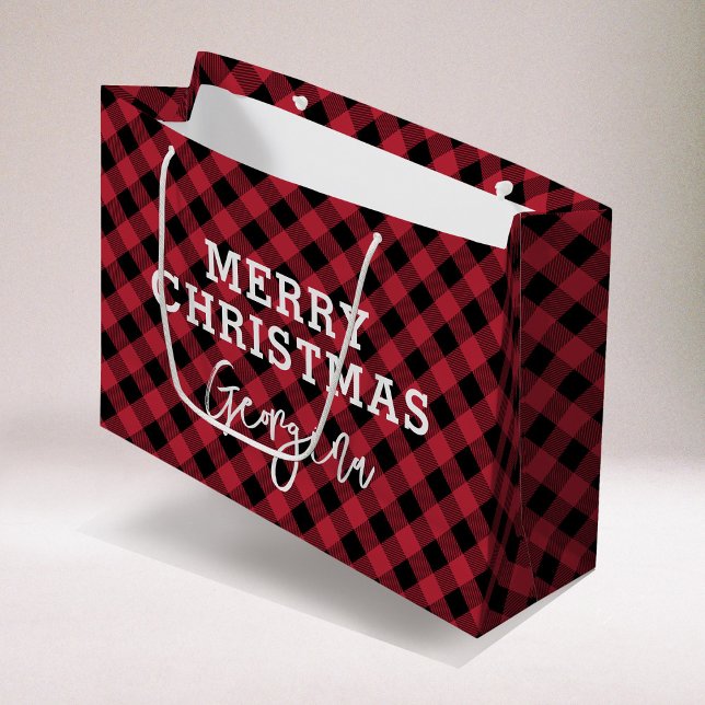 Bolsa De Regalo Grande Navidades Red Plaid Tartan Name (Subido por el creador)
