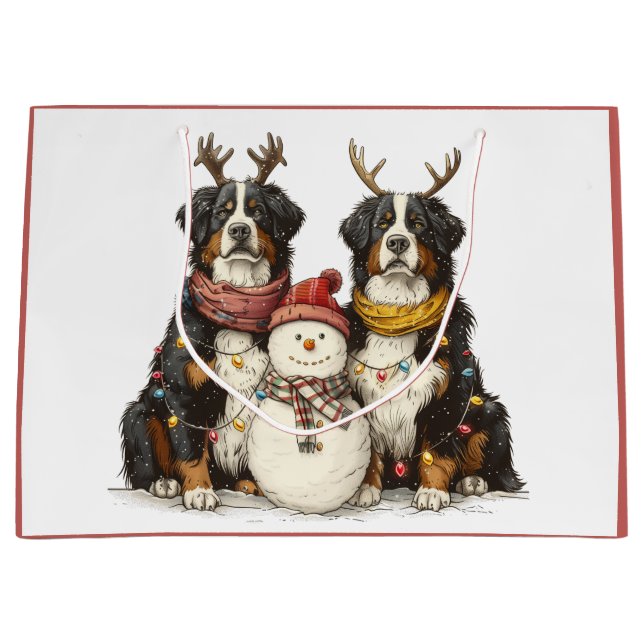 Bolsa De Regalo Grande Navidades renos Perros de montaña Bernese (Anverso)