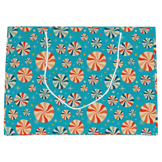 Bolsa De Regalo Grande Navidades retro Candy Cane Blue (Anverso)