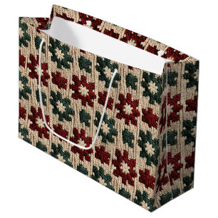 Bolsa De Regalo Grande Navidades Retro De Punto Verde Rojo Clima De Suero