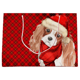 Bolsa De Regalo Grande Navidades Rey Charles Terrier Perro y Red Plaid