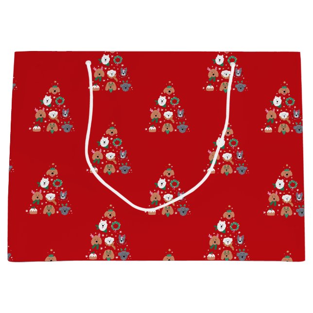 Bolsa De Regalo Grande Navidades rojos con temas de perro (Anverso)