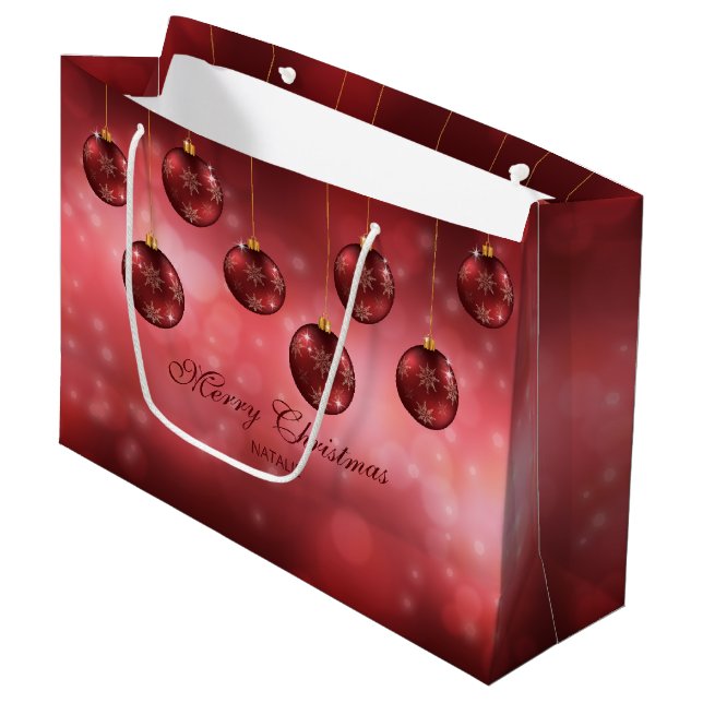 Bolsa De Regalo Grande Navidades Rojos Festividades Baubles Con Texto Per (Angulo Anverso)