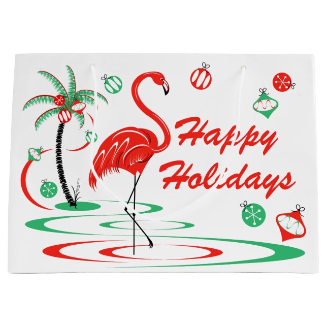 Bolsa De Regalo Grande Navidades rojos Flamingo Felices Fiestas grandes (Anverso)