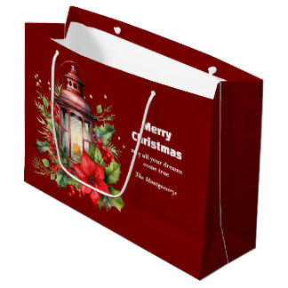 Bolsa De Regalo Grande Navidades rojos Lantern Poinsettia y Pine