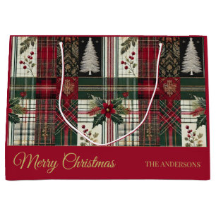 Bolsa De Regalo Grande Navidades rojos Rústico Tintado Patrón Tradicional