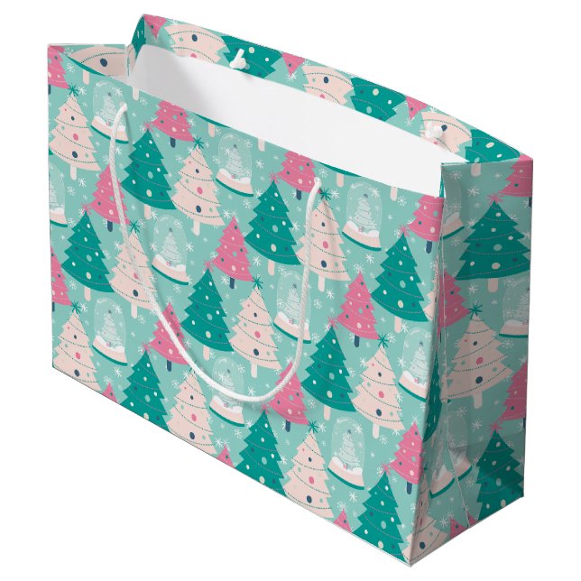 Bolsa De Regalo Grande Navidades Rosa Y Verde Nieve Globos (Angulo reverso)