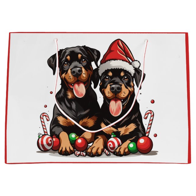 Bolsa De Regalo Grande Navidades Rottweiler Dog Santa (Anverso)