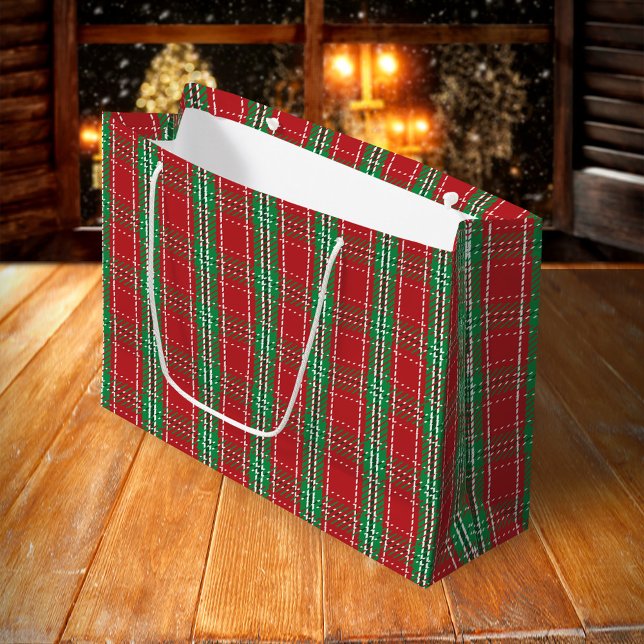 Bolsa De Regalo Grande Navidades Rustic Farmhouse Red Holiday (Christmas holiday classic red and green plaid pattern large gift bag)