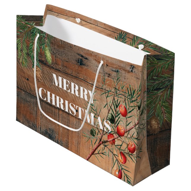 Bolsa De Regalo Grande Navidades Rustic Wood Joy Merry Christmas (Angulo Anverso)