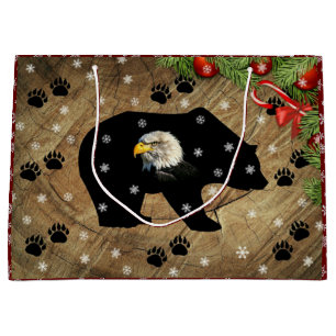 Bolsa De Regalo Grande Navidades: Salvaje de águila calva de oso negro