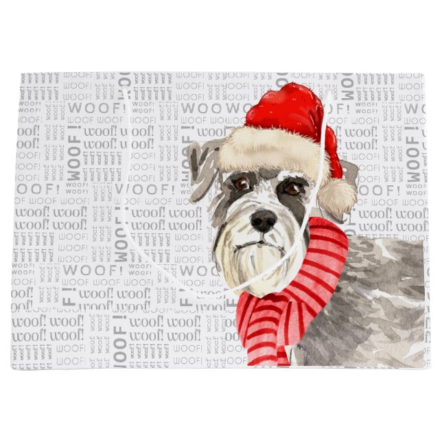 Bolsa De Regalo Grande Navidades Schnauzer Dog Woof Words Holiday (Anverso)
