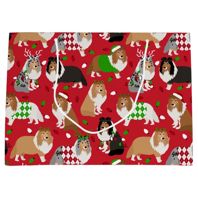 Bolsa De Regalo Grande Navidades Sheltie Shetland Sheepdog (Anverso)