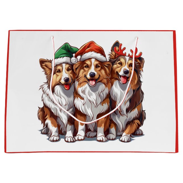 Bolsa De Regalo Grande Navidades Shetland Sheepdogs (Anverso)