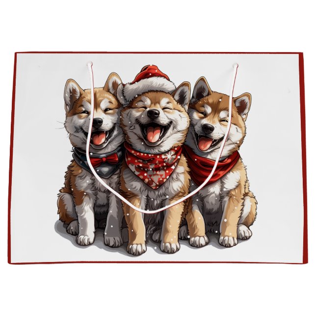 Bolsa De Regalo Grande Navidades Shiba Inu Santa Dogs (Anverso)