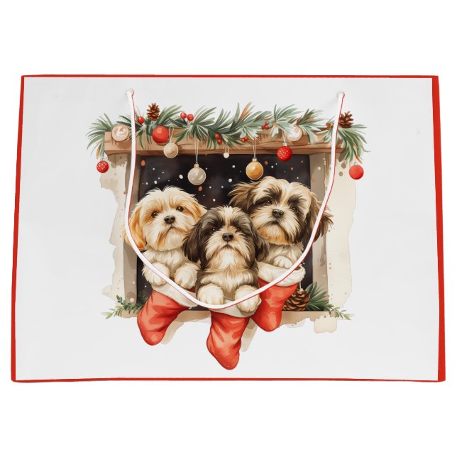 Bolsa De Regalo Grande Navidades Shih Tzu Dogs (Anverso)