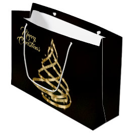 Bolsa De Regalo Grande Navidades Shiny Golden Ribbon Tree Sparkle Black