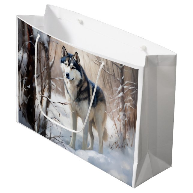 Bolsa De Regalo Grande Navidades Siberian Husky Let It Snow (Angulo Anverso)