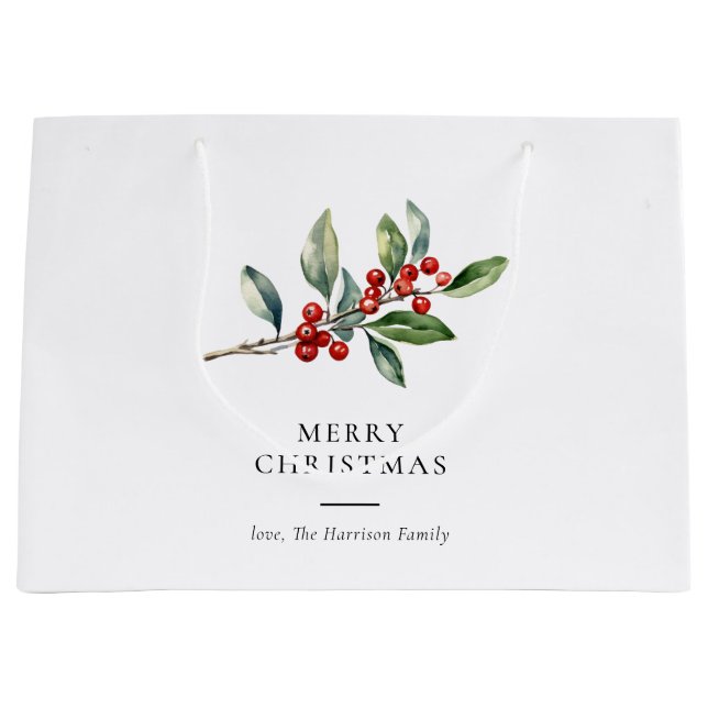Bolsa De Regalo Grande Navidades simples y elegantes acuarela Botánica (Anverso)