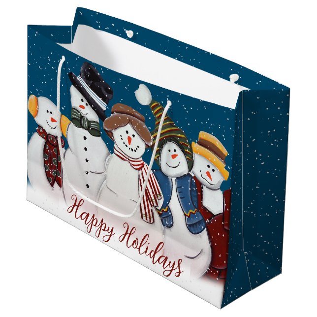 Bolsa De Regalo Grande Navidades Snowmen En Copos De Nieve (Angulo Anverso)