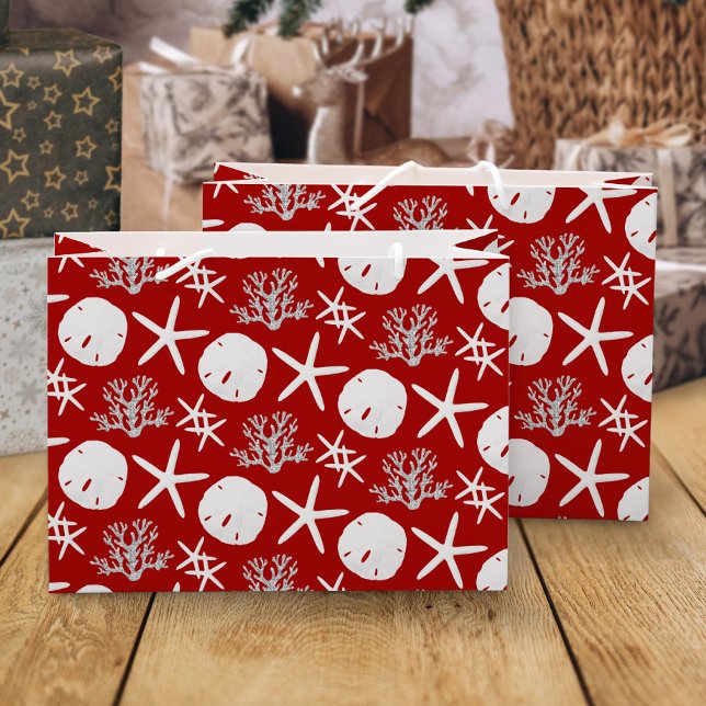Bolsa De Regalo Grande Navidades Tropical Beach Red Sand Dollar Starfish (Subido por el creador)