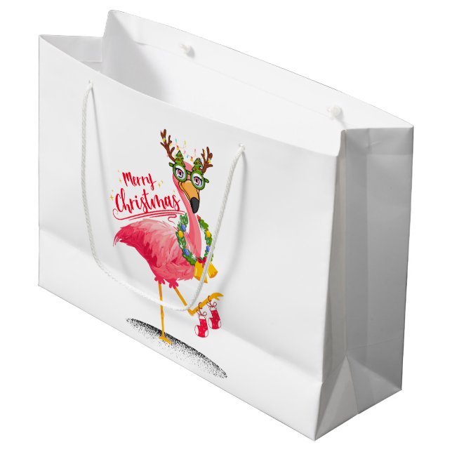 Bolsa De Regalo Grande Navidades tropicales de Flamingo (Angulo Anverso)