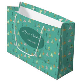 Bolsa De Regalo Grande Navidades turquesa Patrón de acuarela de árbol de