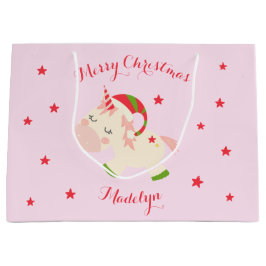 Bolsa De Regalo Grande Navidades unicornios festejan rosa personalizado