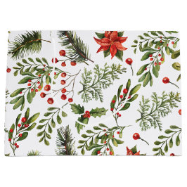 Bolsa De Regalo Grande Navidades Vacaciones Pine Red Berries Botánico