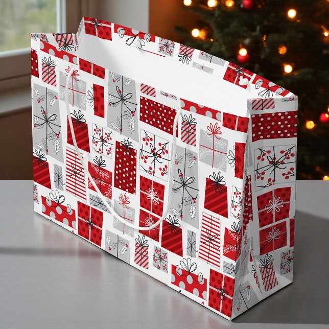 Bolsa De Regalo Grande Navidades Vacaciones Regalos Modernos de Plata Roj (Subido por el creador)