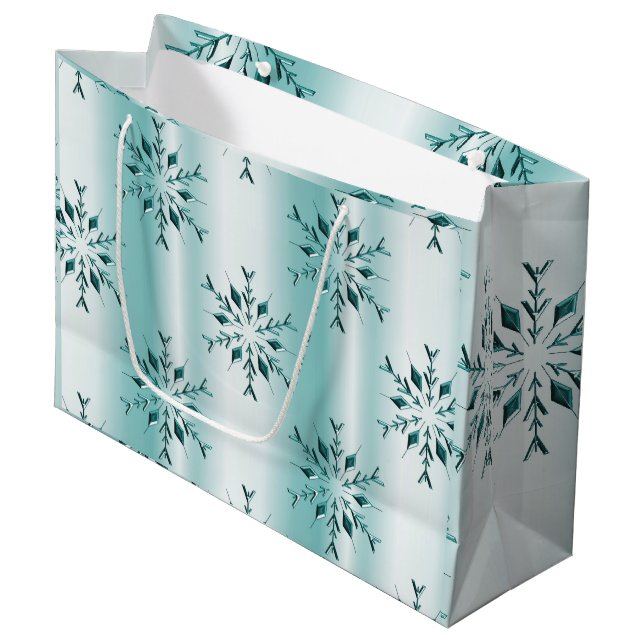 Bolsa De Regalo Grande Navidades verde azulados Copos de nieve (Angulo Anverso)