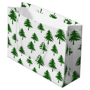 Bolsa De Regalo Grande Navidades Verdes Pina Árboles En Blanco