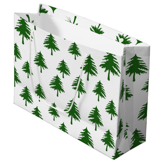 Bolsa De Regalo Grande Navidades Verdes Pina Árboles En Blanco (Angulo Anverso)