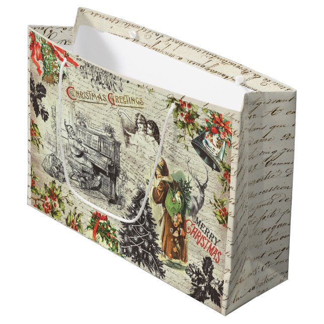 Bolsa De Regalo Grande Navidades victorianos famosos Santa Script (Angulo Anverso)