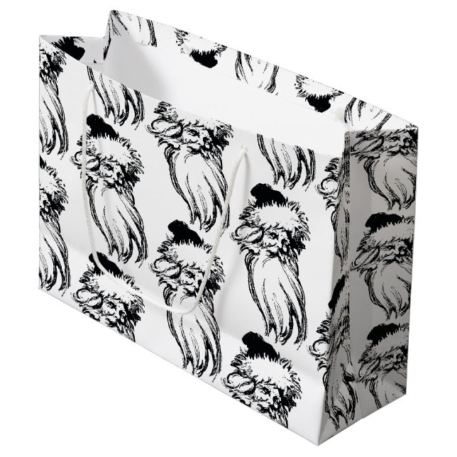 Bolsa De Regalo Grande Navidades Viñeta Santa Blanca Negra (Angulo Anverso)