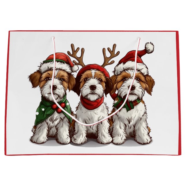 Bolsa De Regalo Grande Navidades Welsh Wire Fox Terrier Dogs (Anverso)