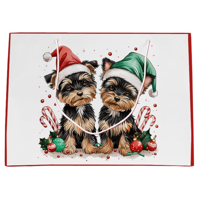 Bolsa De Regalo Grande Navidades Yorkshire Terrier Dogs (Anverso)