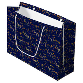 Bolsa De Regalo Grande Navy Blue and Gold Merry Christmas Word Art