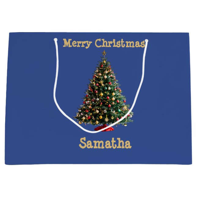Bolsa De Regalo Grande Navy Blue & Gold Christmas Tree Gift Bag (Anverso)
