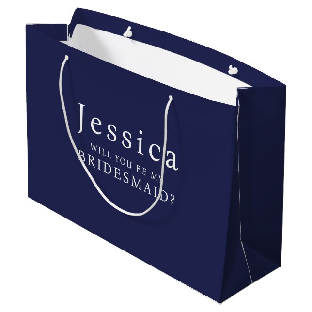 Bolsa De Regalo Grande Navy Blue Will You Be My Bridesmaid Proposal (Angulo reverso)